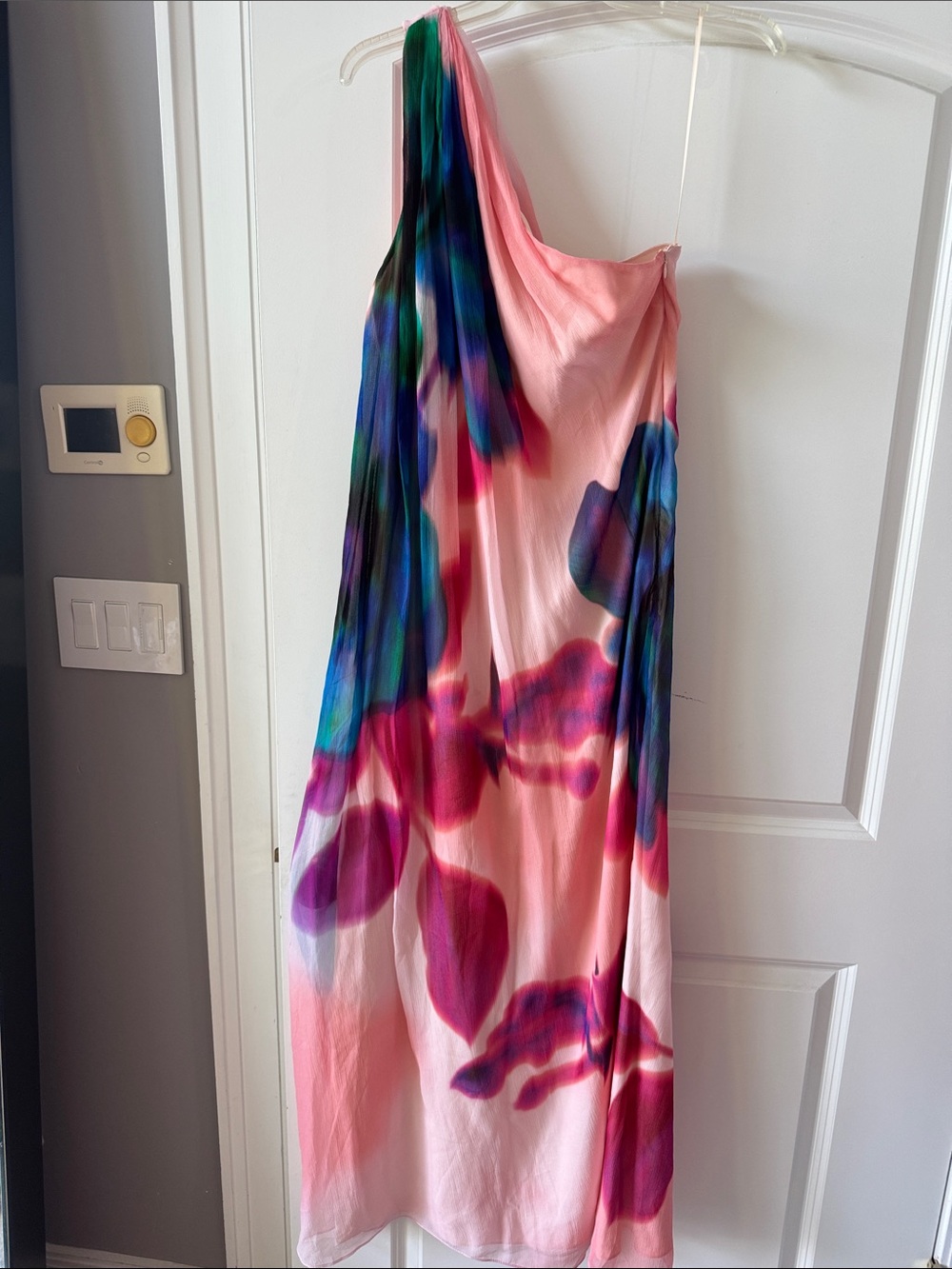 One-Shoulder Pink Floral Watercolor Midi Dress